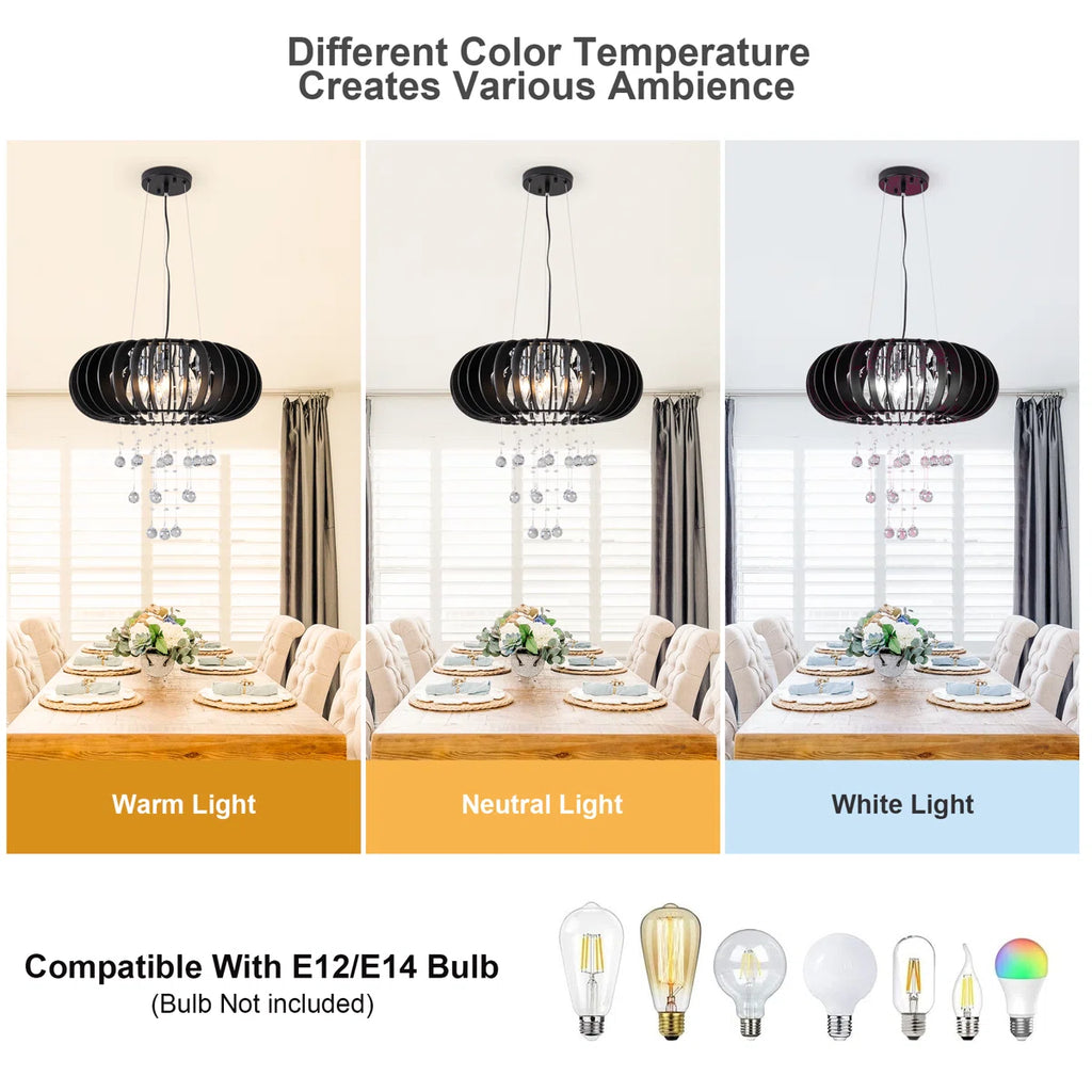6 - Light Wood Caged Crystal Dimmable Chandelier