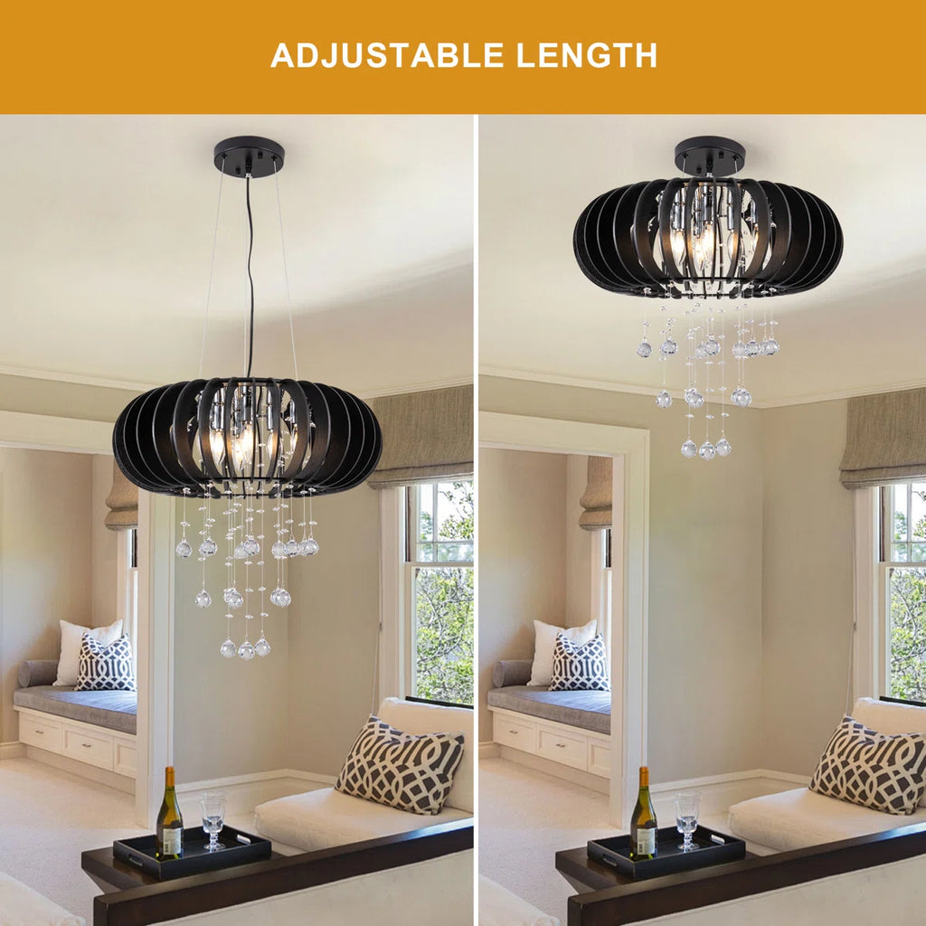 6 - Light Wood Caged Crystal Dimmable Chandelier