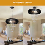 6 - Light Wood Caged Crystal Dimmable Chandelier
