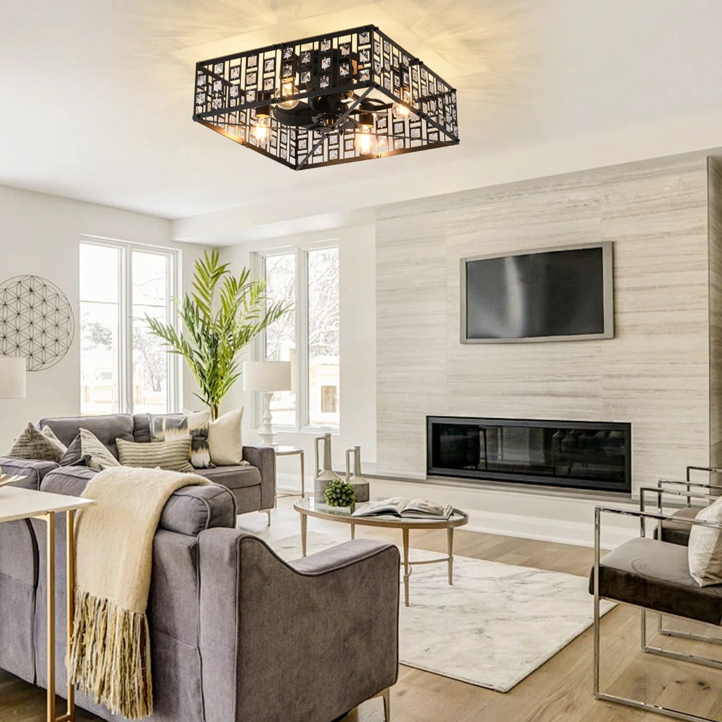 7-blade 50cm ceiling fan by TheChandelierCo with remote control and integrated light kit, mounted on ceiling with blades visible.