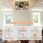 7-blade 50cm ceiling fan from TheChandelierCo with remote control and integrated light kit, modern design and black finish.