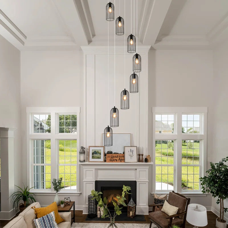 Eight-light cluster chandelier by TheChandelierCo featuring modern design with hanging glass or crystal light fixtures.
