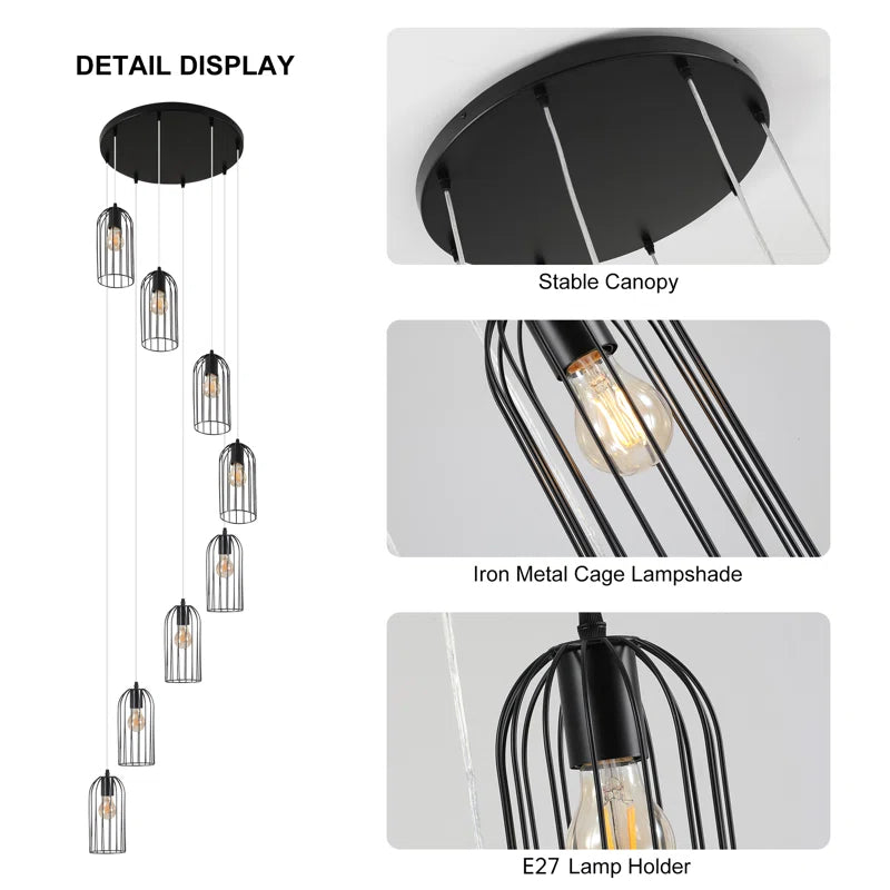 Eight-light cluster chandelier by TheChandelierCo featuring modern design with hanging glass orbs and a sleek metal frame.