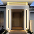 Black Abbiney 150cm outdoor LED flush mount light with integrated LEDs, designed for exterior wall lighting by TheChandelierCo.