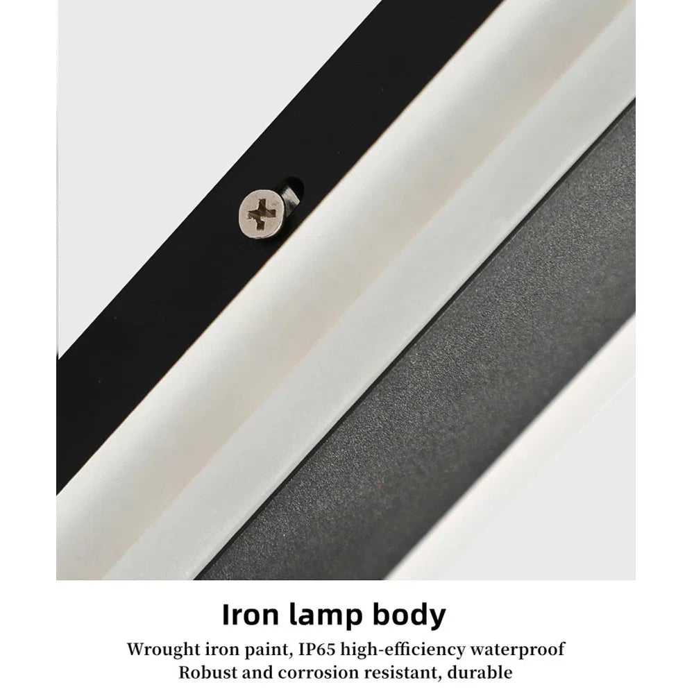 Black Abbiney outdoor flush mount light from TheChandelierCo, 150cm high with integrated LED illumination.