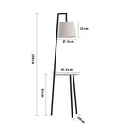 Black metal tray table floor lamp with linen lampshade, 150cm tall, modern design, by TheChandelierCo.