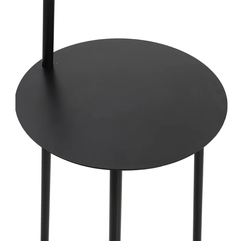 Abhirami 150cm black metal tray table floor lamp with linen lampshade, modern lighting with a sleek design