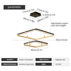 2 Square Rectangle Ring LED Chandelier, Modern Dimmable Pendant Light for Kitchen Island Living Room