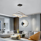 2 Square Rectangle Ring LED Chandelier, Modern Dimmable Pendant Light for Kitchen Island Living Room