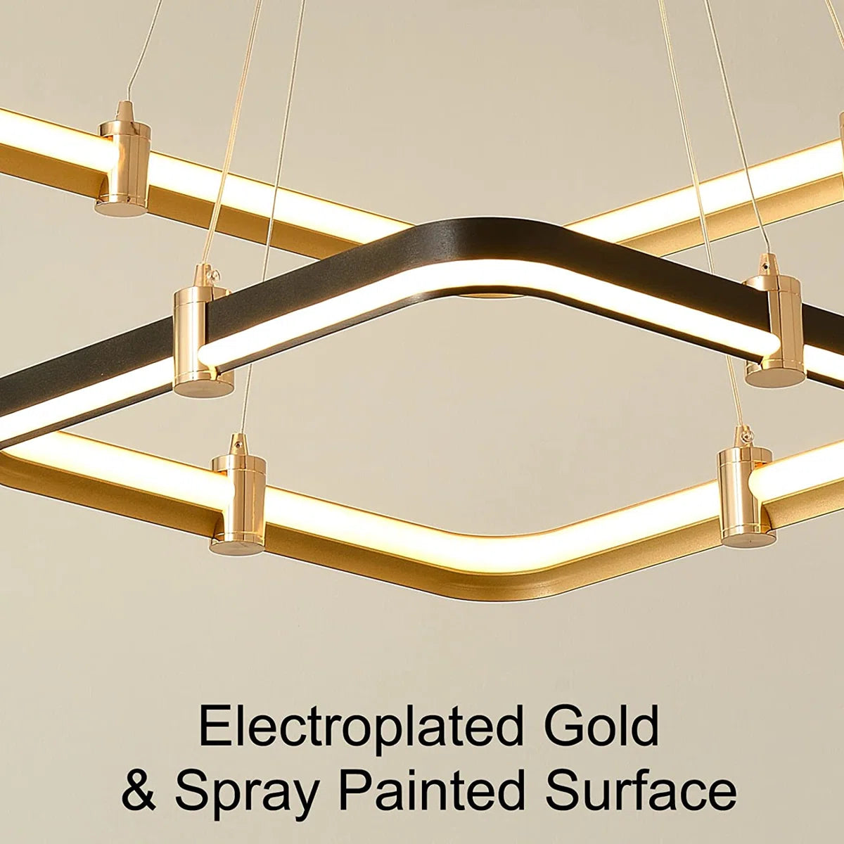 2 Square Rectangle Ring LED Chandelier, Modern Dimmable Pendant Light for Kitchen Island Living Room