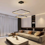 2 Square Rectangle Ring LED Chandelier, Modern Dimmable Pendant Light for Kitchen Island Living Room