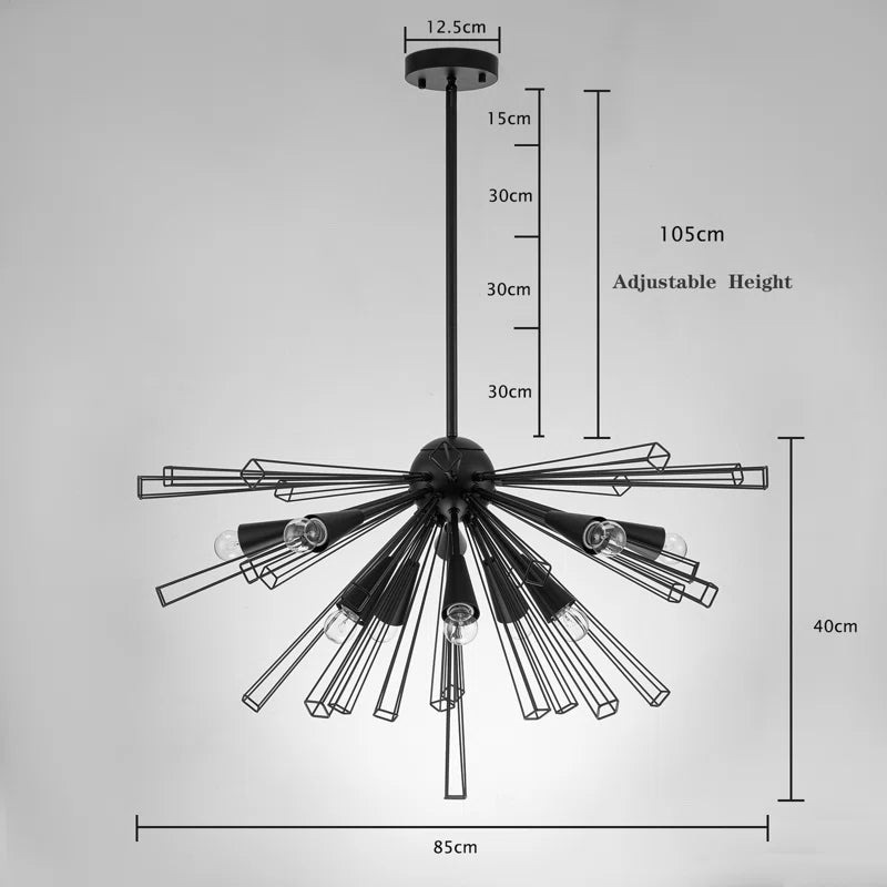 Akzel 10 light pendant by TheChandelierCo hanging from ceiling, featuring a modern design with multiple pendant lights.
