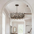Modern black geometric crystal chandelier by TheChandelierCo with 14 lights and adjustable chain for elegant lighting.