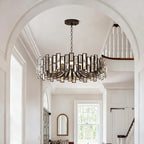 Modern black geometric crystal chandelier by TheChandelierCo with 14 lights and adjustable chain for elegant lighting.