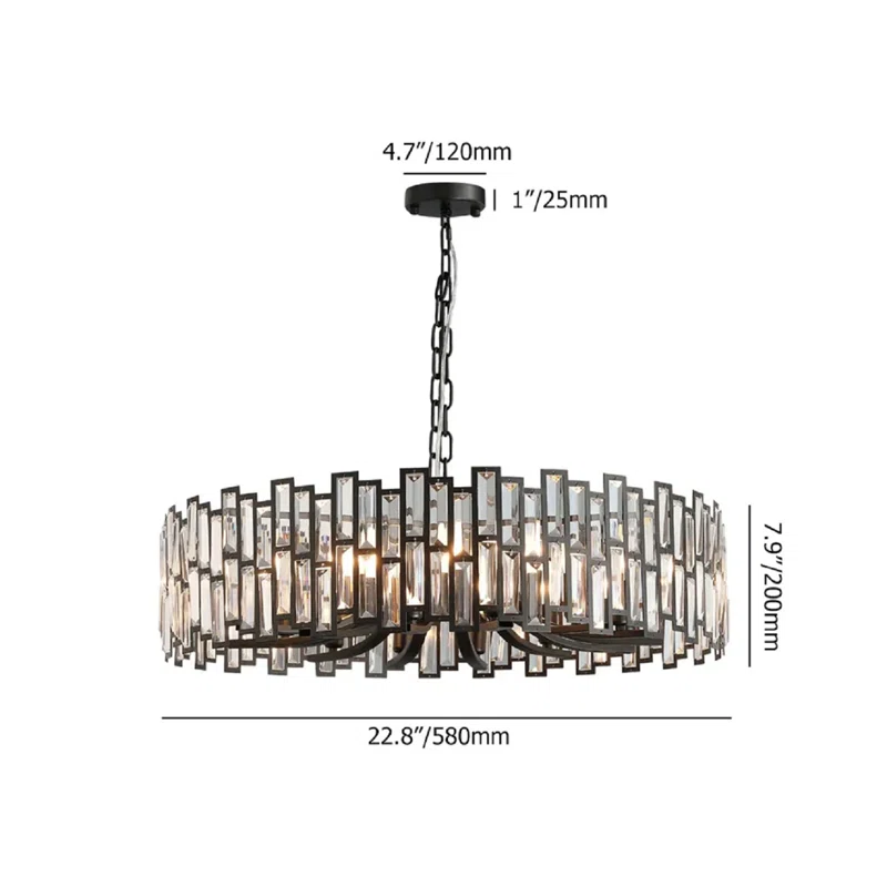 Modern black geometric crystal chandelier by TheChandelierCo with 14 lights and adjustable chain for elegant lighting.