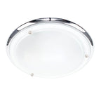 Altieri glass flush mount ceiling light with clear glass shade and chrome finish, designed for modern interior lighting.