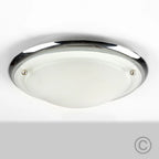 Altieri glass flush mount ceiling light by TheChandelierCo with clear glass shade and sleek metal fixture.