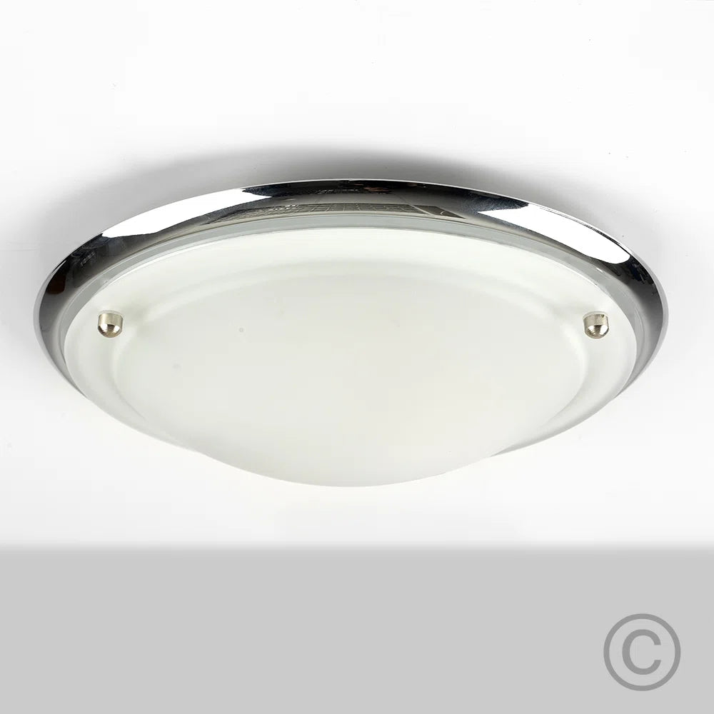 Altieri glass flush mount ceiling light by TheChandelierCo with clear glass shade and sleek metal fixture.