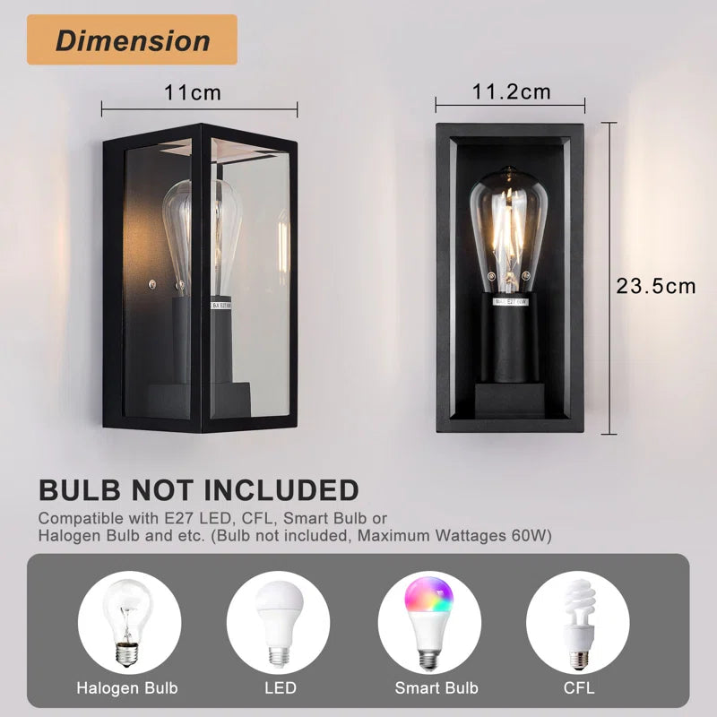 Black Amandla outdoor flush mount light fixture by TheChandelierCo, 23.5cm tall, with a sleek modern design for exterior lighting.