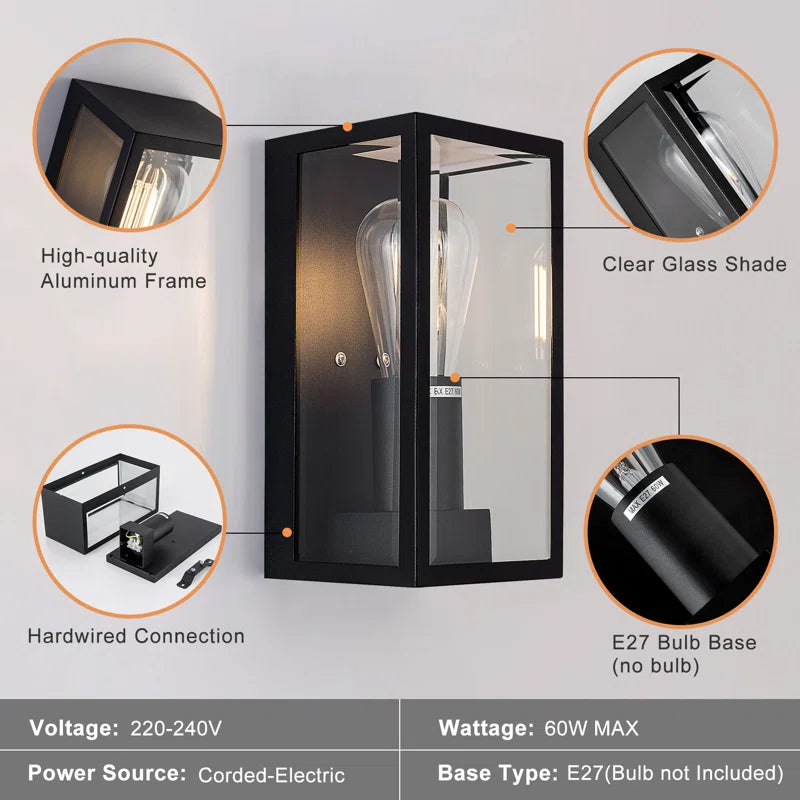 Amandla black outdoor flush mount light fixture by TheChandelierCo, 23.5cm tall, with sleek modern design for exterior lighting.