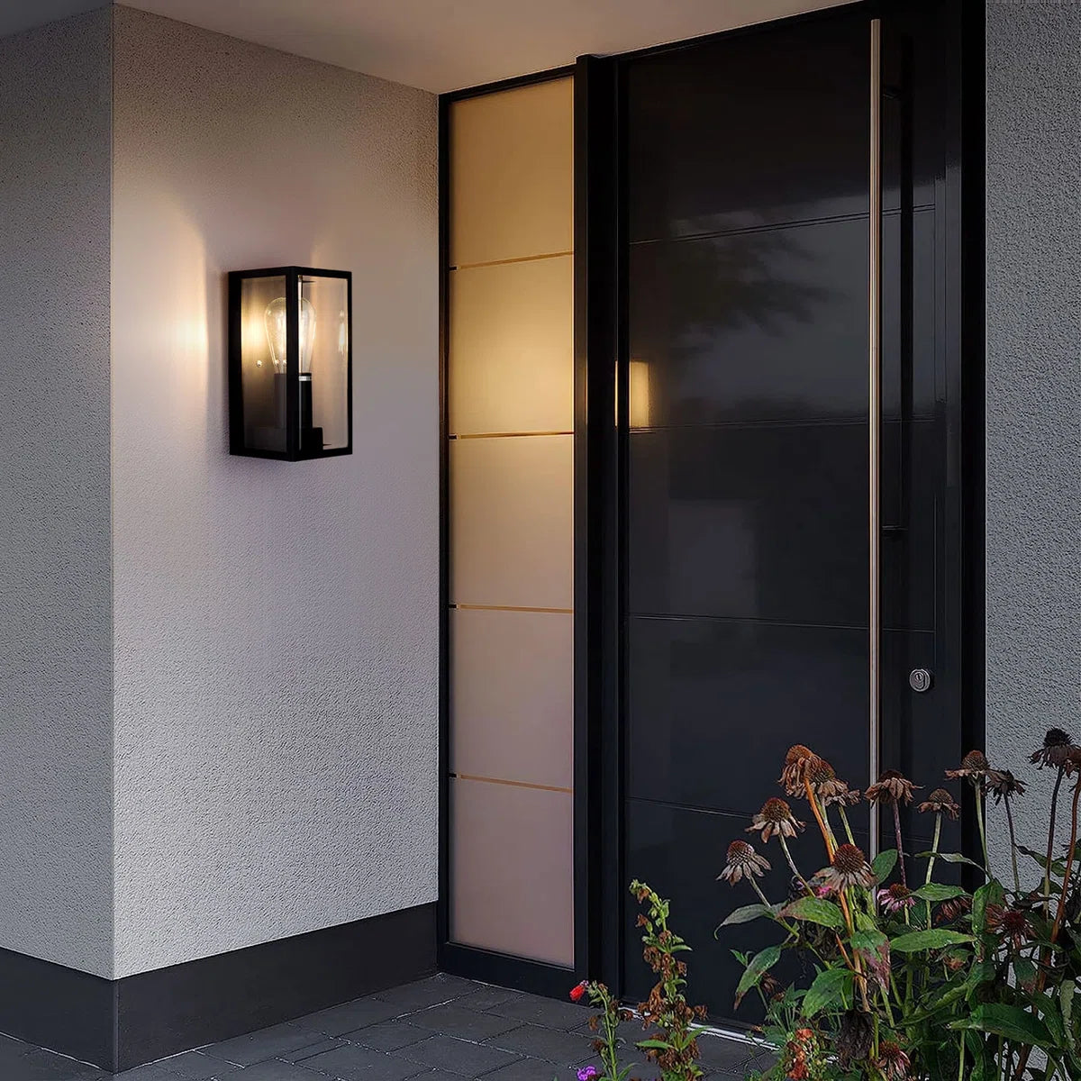 Black Amandla outdoor flush mount light fixture by TheChandelierCo, 23.5cm height with sleek, modern design.
