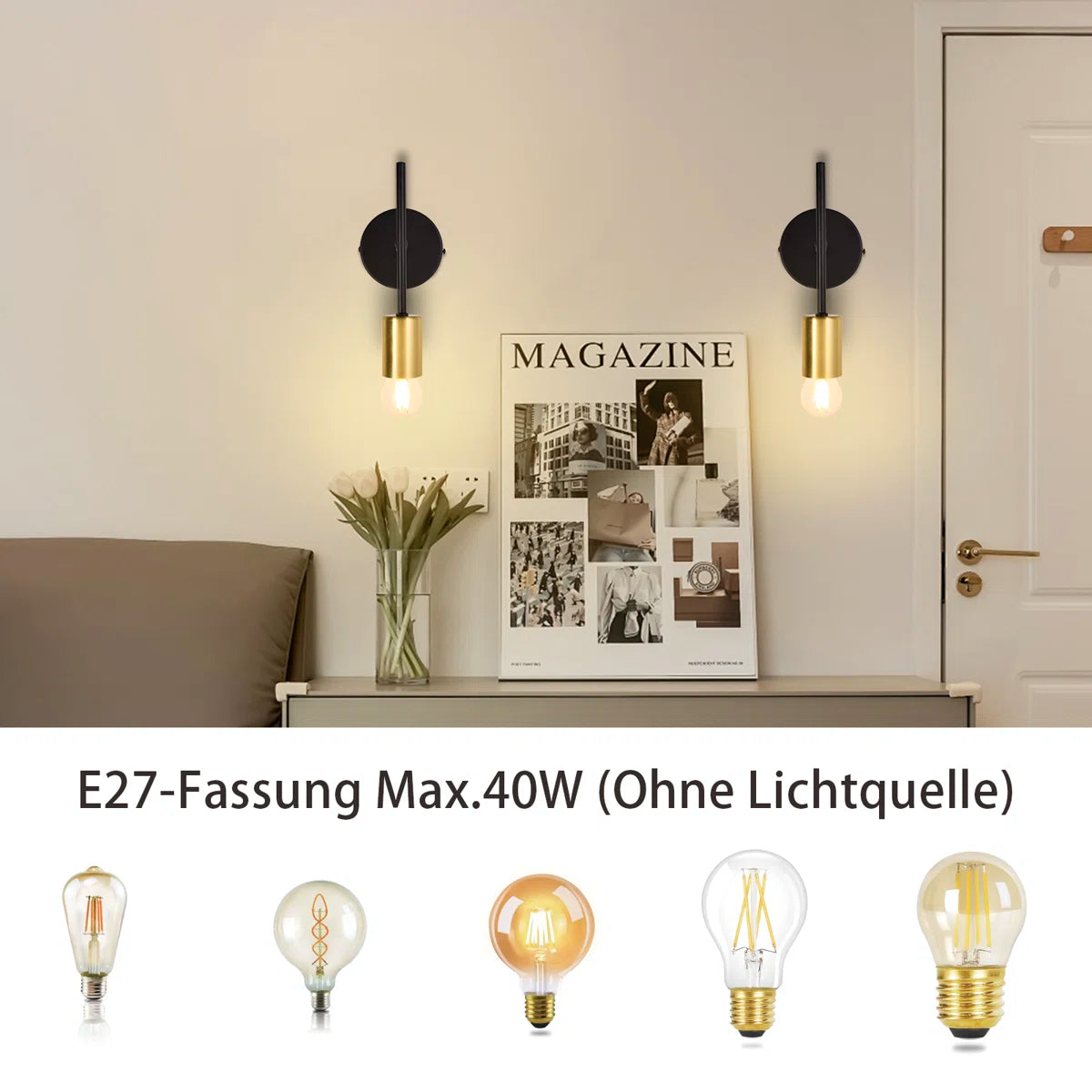 Pair of Ambellina iron armed sconce wall lights with curved arms and candle-style bulbs for classic interior decor.