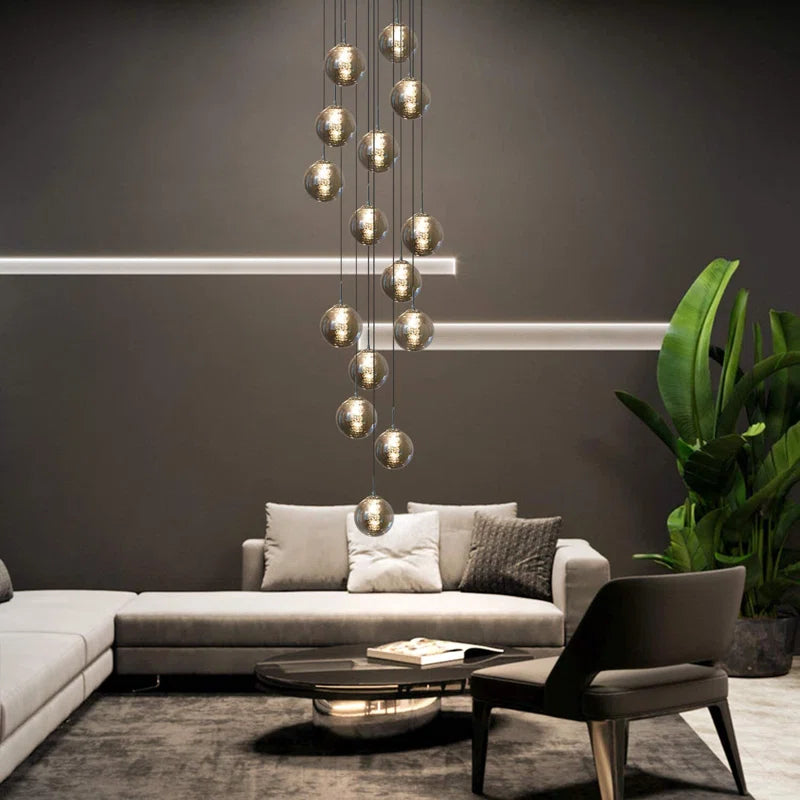 Light silver cluster pendant from Amice 15 by TheChandelierCo featuring multiple hanging crystal-like beads.