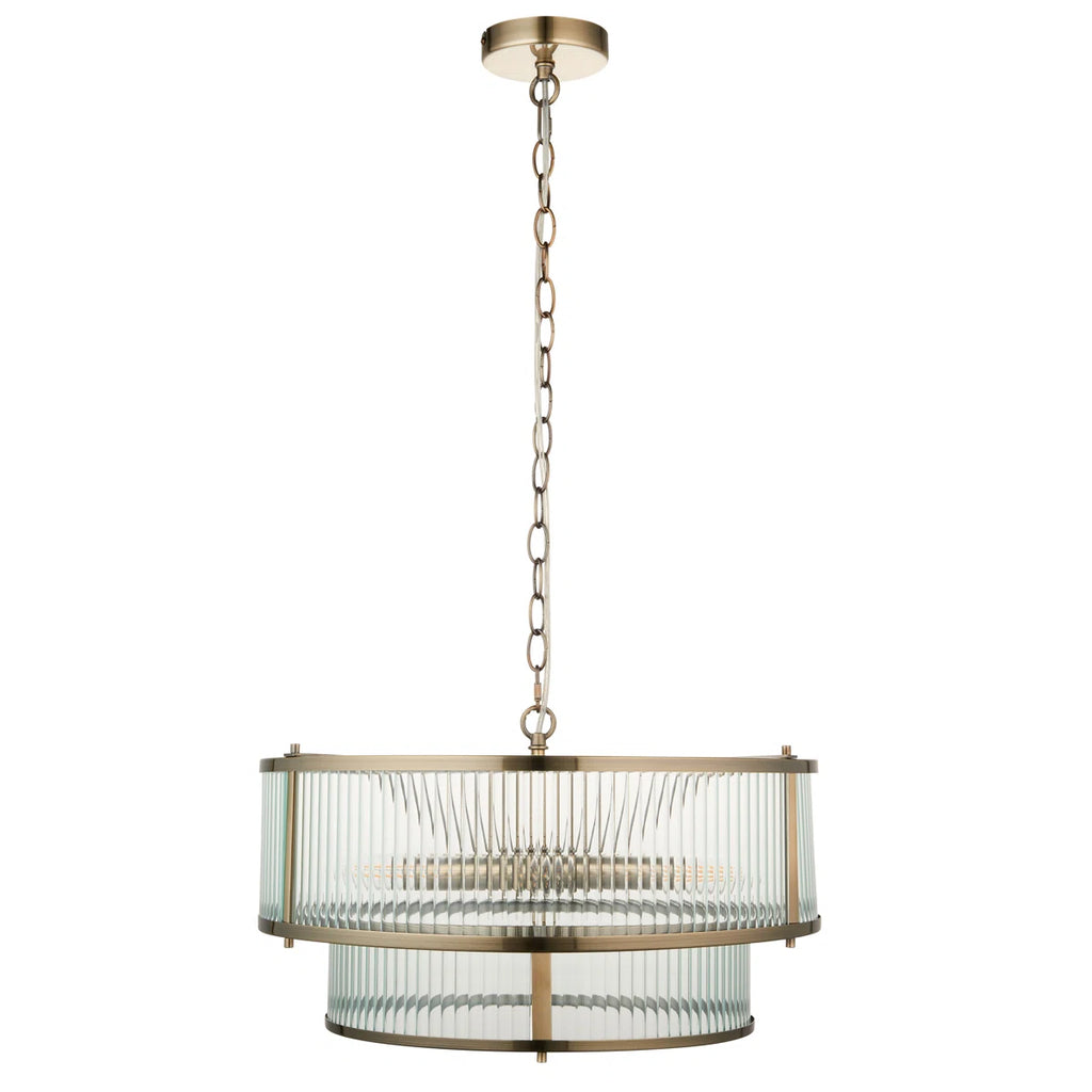 Anesty 5-liter pendant light by TheChandelierCo with antique brass finish, featuring a classic design and multiple light sockets.