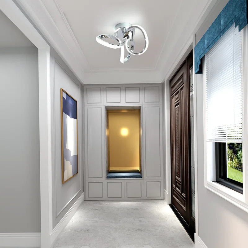 Geometric LED flush mount light fixture in white with a modern 28cm unique design, by TheChandelierCo.