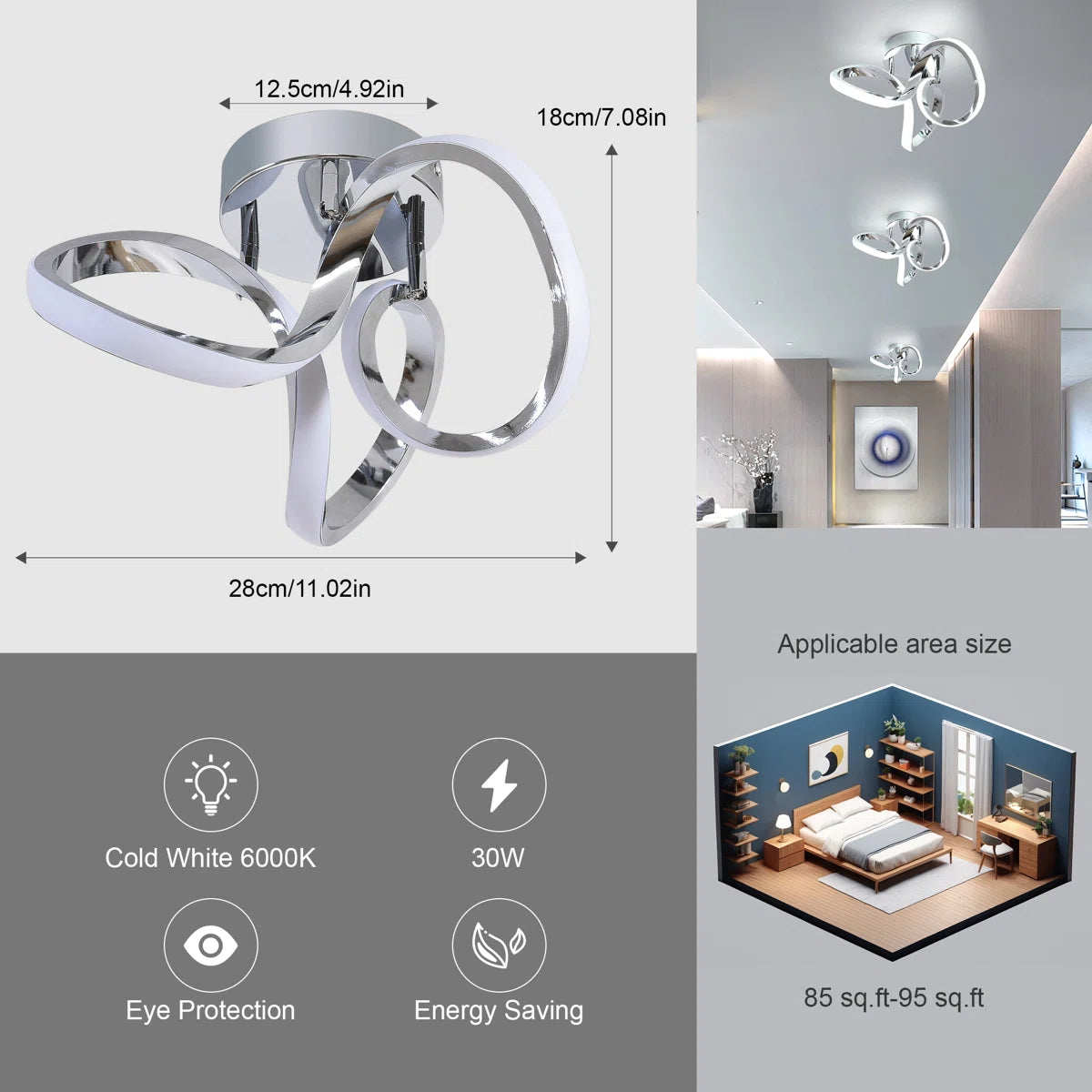 Angstrom 1 geometric LED flush mount light by TheChandelierCo, 28cm diameter, modern statement lighting fixture with unique design