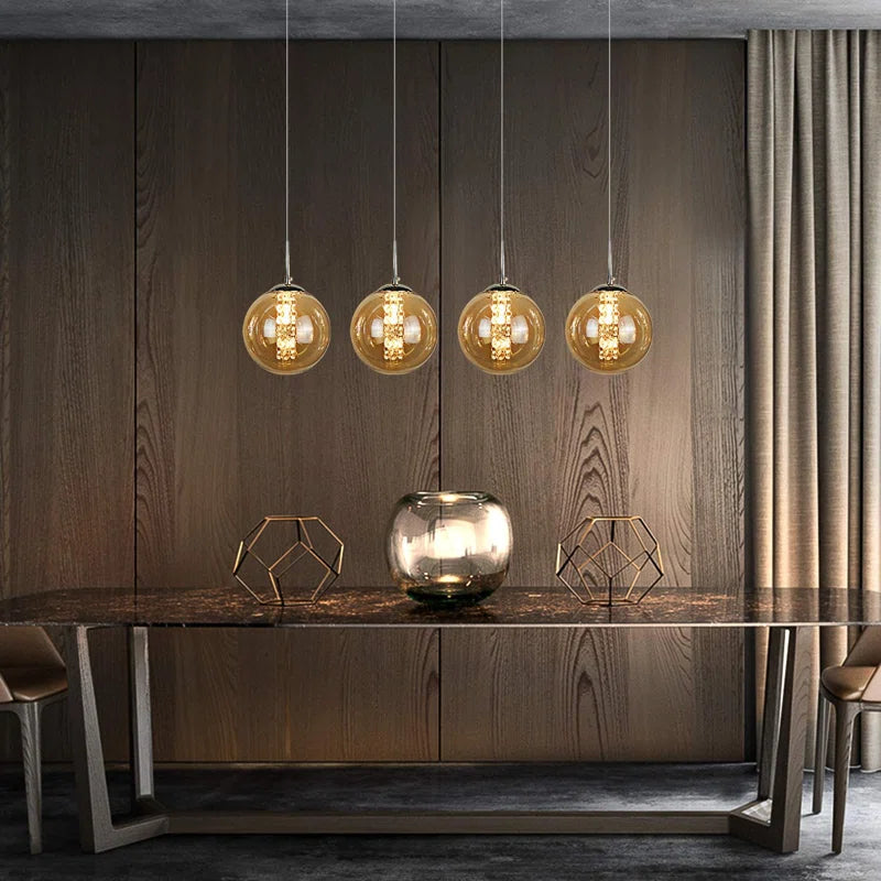 Ariya 4 Light Schwarz unique statement pendant chandelier by TheChandelierCo hanging with black shades and modern design.
