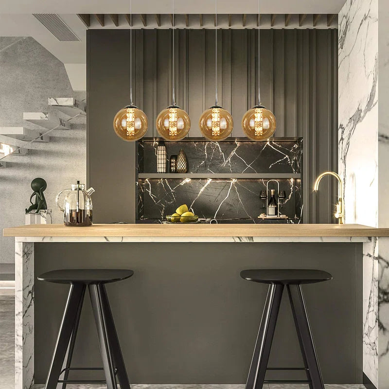 Ariya 4 Light Schwarz unique statement pendant light by TheChandelierCo hanging with black modern design and sleek curves.