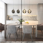 Eight-light LED pendant chandelier with glass design, adjustable height, black finish, modern style from TheChandelierCo.