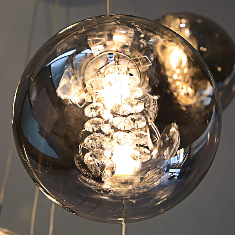 LED pendant light chandelier with 8 glass E27 bulbs, adjustable height, black finish, modern design by TheChandelierCo.