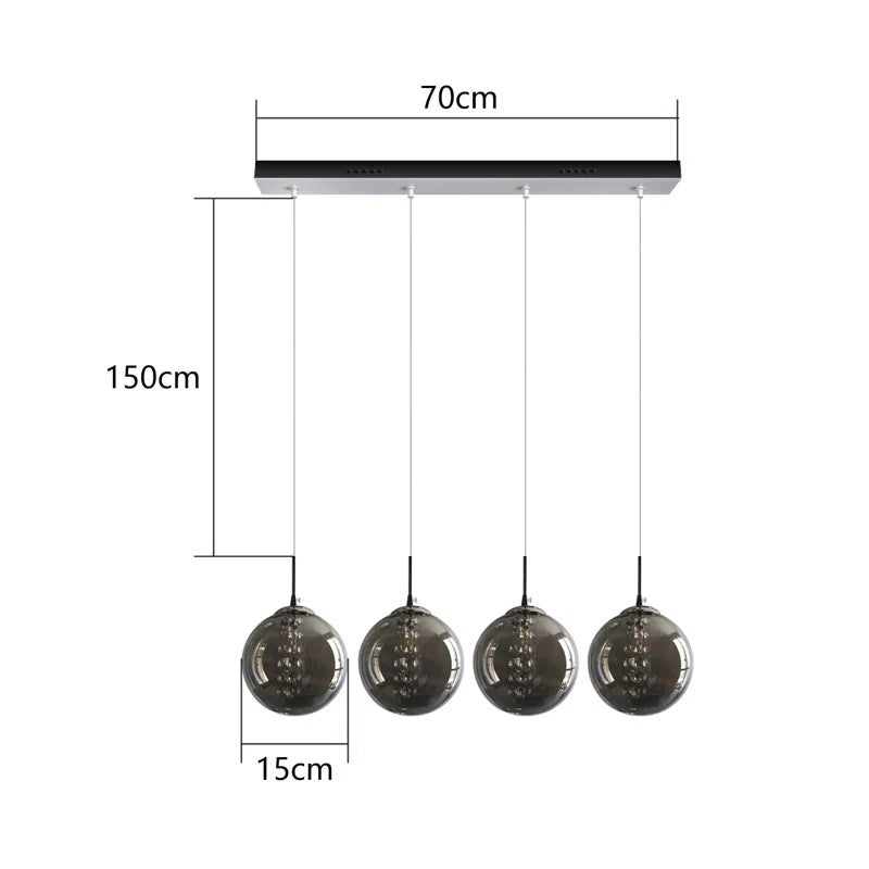 Modern black LED pendant chandelier with 8 glass lights, adjustable height, designed by TheChandelierCo for stylish interior lighting.