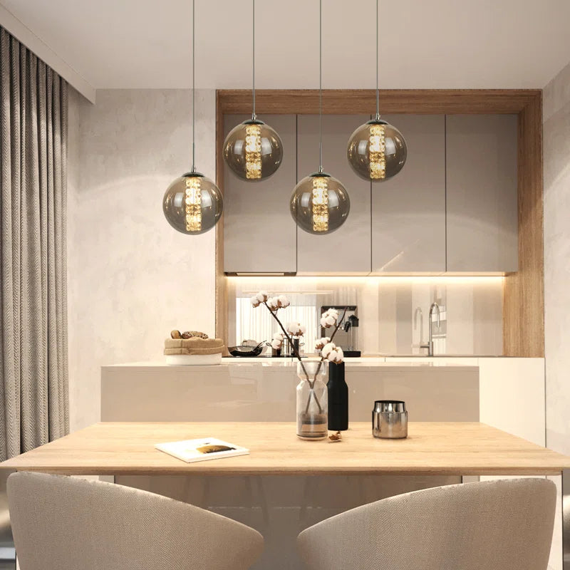Eight-light LED pendant chandelier by TheChandelierCo with glass design, adjustable height, and modern black finish.