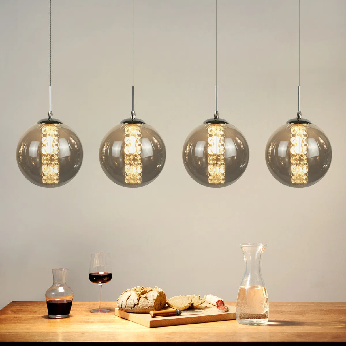 Black glass LED pendant chandelier with 8 adjustable lights and E27 sockets, designed by TheChandelierCo, 105cm height.