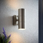 Silver Arney 2 outdoor armed sconce with a 16.5cm bulb, featuring a classic design and durable metal construction.