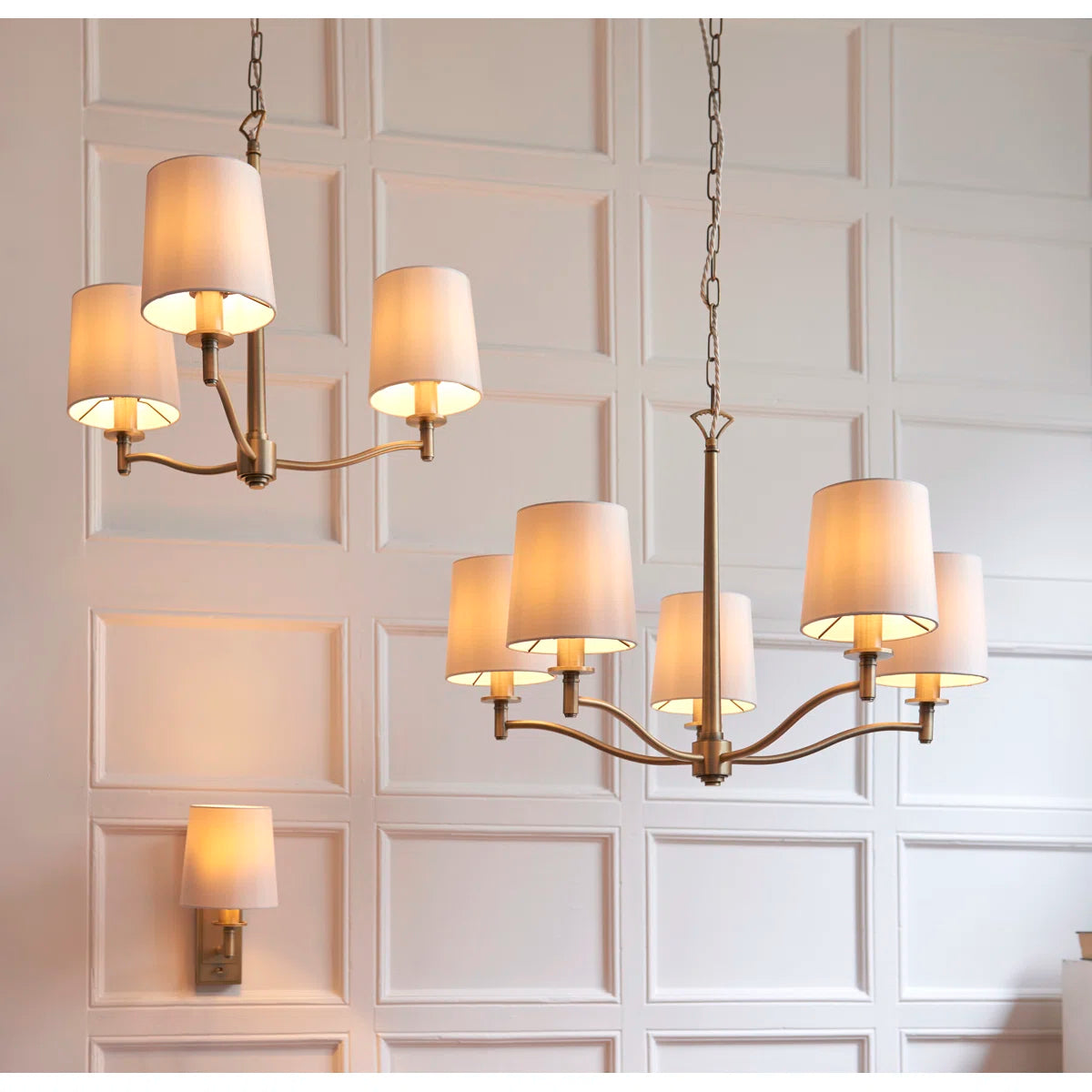 Beaumont 3 light shaded chandelier by TheChandelierCo featuring elegant light shades and a stylish hanging design.