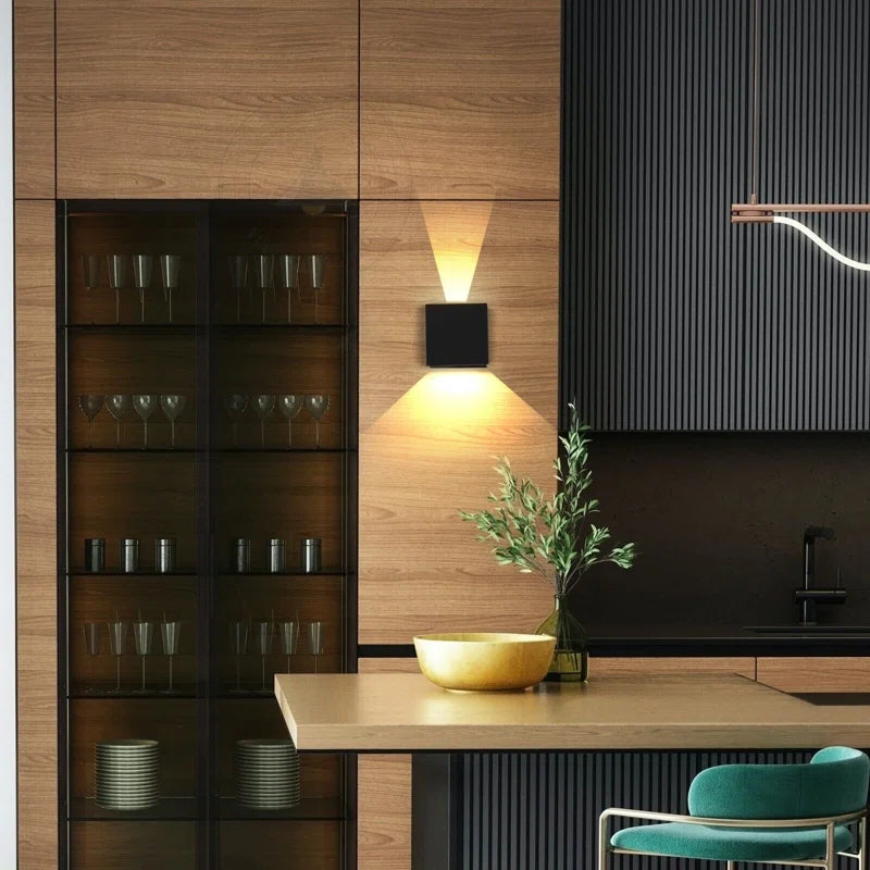 Black Betheny outdoor LED sconce, 10cm tall, integrated lighting, wall-mounted fixture by TheChandelierCo.