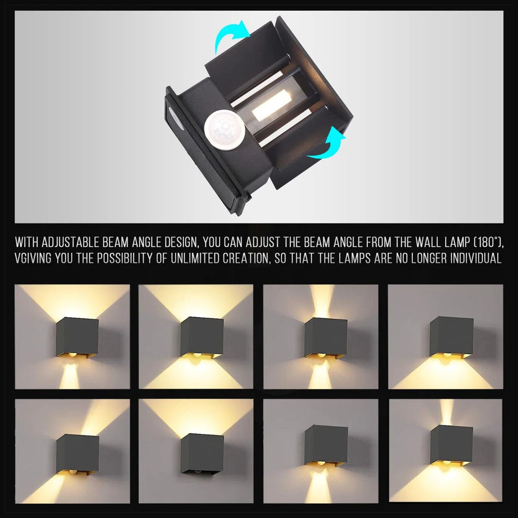 Black Betheny outdoor LED sconce, 10cm tall, with integrated lighting, mounted on exterior wall for stylish outdoor illumination.