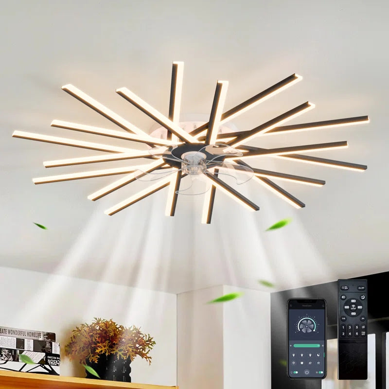 Black 114cm reversible ceiling fan with LED lights and remote control, dimmable, by TheChandelierCo