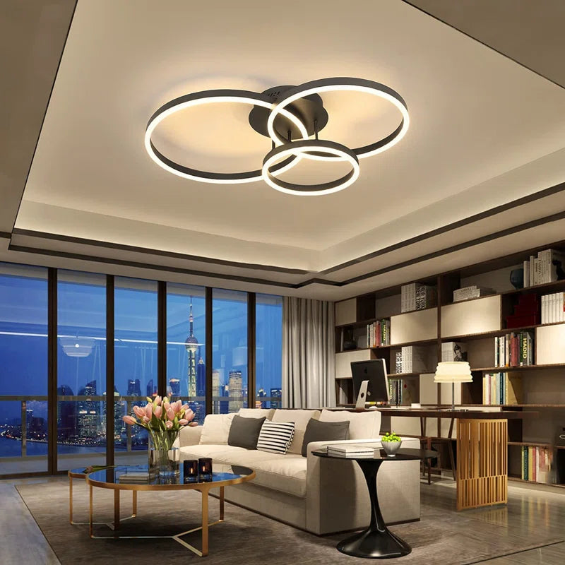 Black Dimmable LED Ceiling Light with Acrylic Rings Design