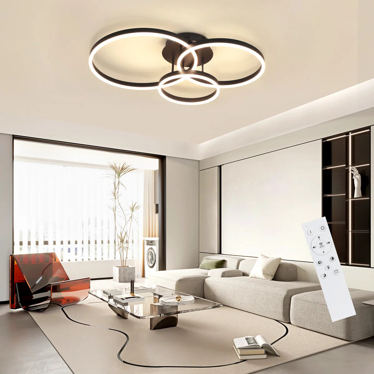 Black Dimmable LED Ceiling Light with Acrylic Rings Design