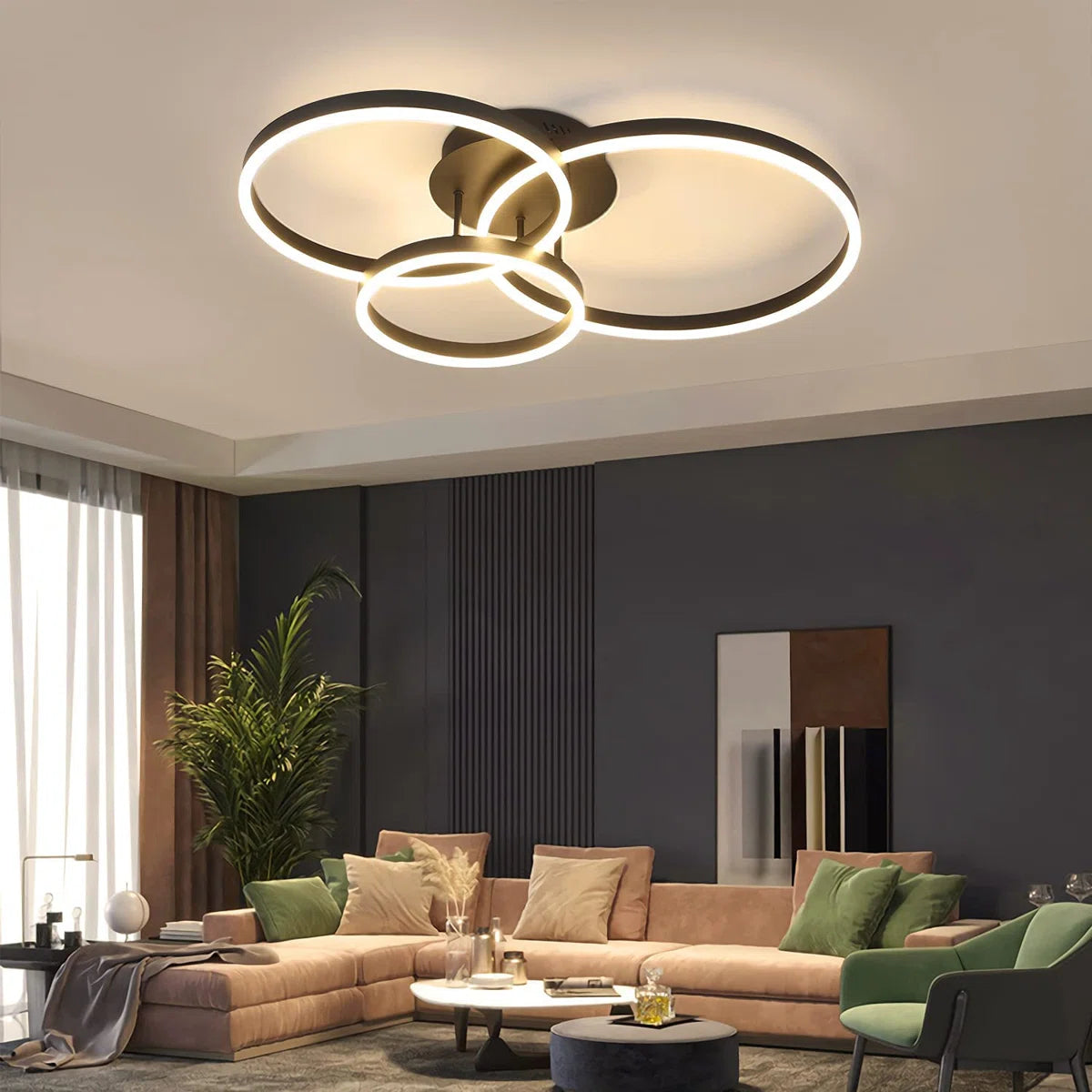 Black Dimmable LED Ceiling Light with Acrylic Rings Design