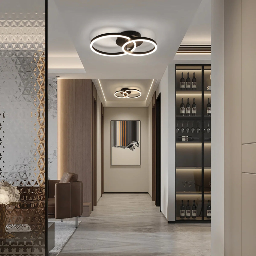 Black Dimmable LED Ceiling Light with Acrylic Rings Design