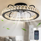 Black 50cm dimmable crystal ceiling fan with LED light, remote control, and app compatibility by TheChandelierCo