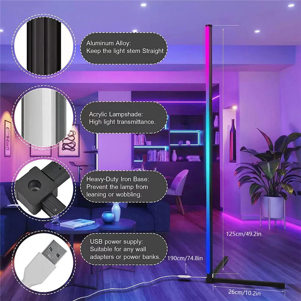 Black LED novelty floor lamp, 125cm tall with USB port, by TheChandelierCo, featuring a modern design and sleek black finish.