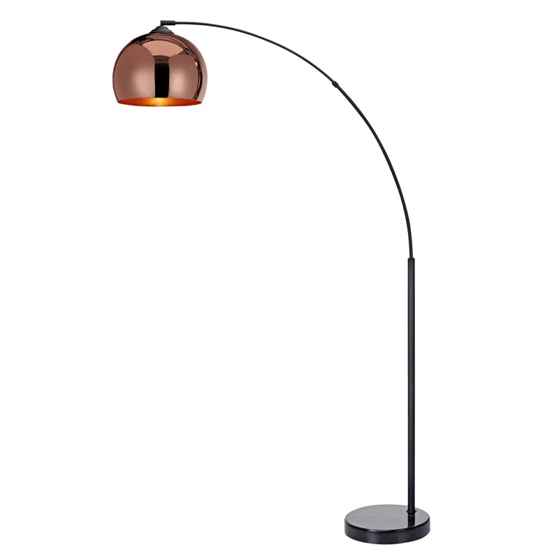 Bonita Arquer 66.93-inch arc floor lamp with faux black marble base and black bell shade, modern lighting fixture.