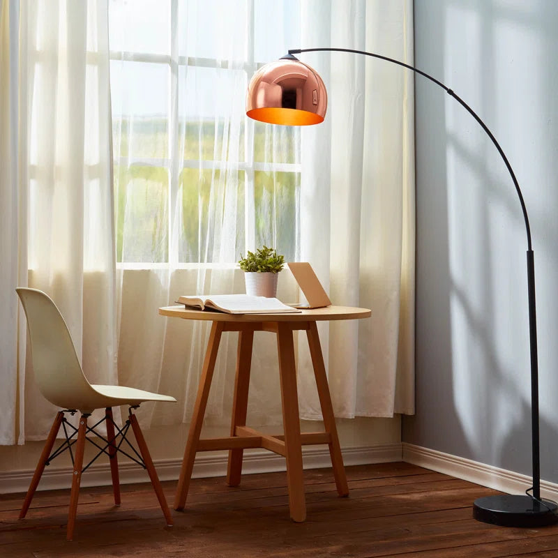 Bonita Arquer 66.93-inch arc floor lamp with faux black marble base and black bell shade, modern lighting from TheChandelierCo